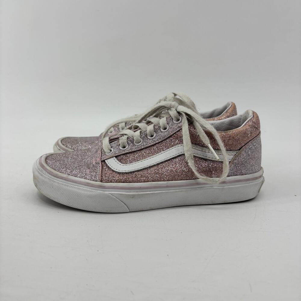 Vans Girls Size 3.5 US Juniors Pink Glitter Lace Up Casual Sneakers